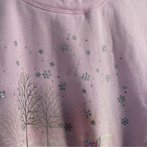 Bunny Novelty Sweatshirt Vtg 90s Pink L Embellished Bedazzled Grandmacore - Picture 7 of 16